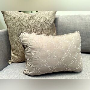 Embroidered Rectangle Taupe Decorative Pattern Lumbar Self Welt Pillow 
#0919249